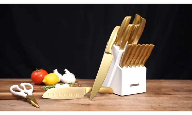 Zulay Kitchen Zulay Kitchen Premium 15-Piece Knife Set with Natural Wood Block and Built-in Sharpener