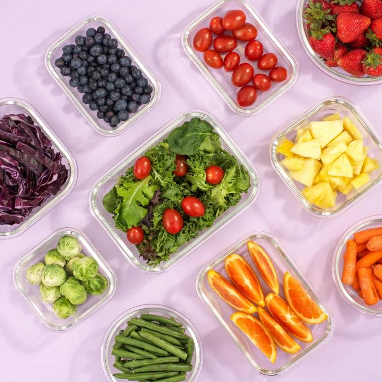 JoyJolt JoyJolt 24-Piece Glass Food Storage Container Set with Leakproof Lids, Light Grey (Set of 5)