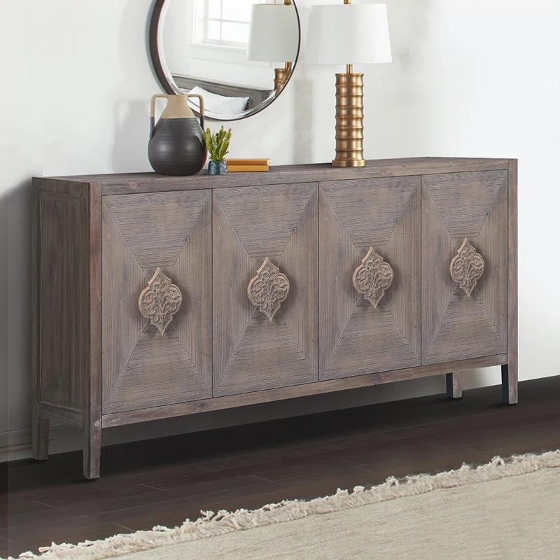 Bungalow Rose Antique Four Door Cabinet For Living Room