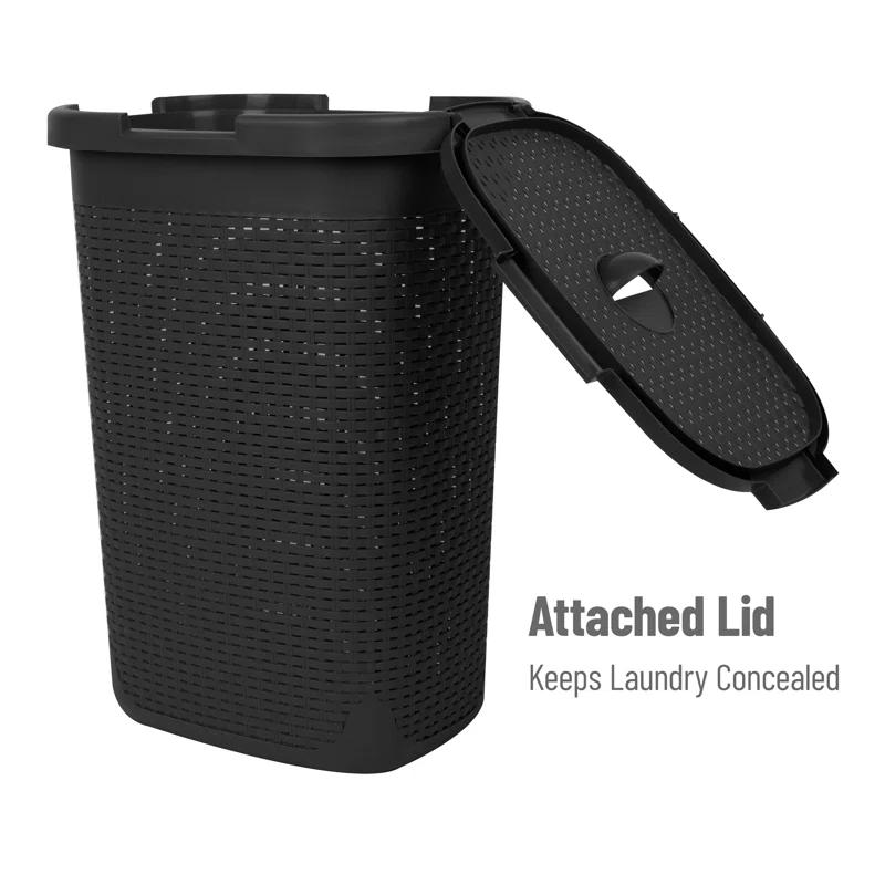 Mind Reader 60L Slim Laundry Hamper, Clothes Basket, Lid, Wicker Style, Plastic, 17.65"L x 13.75"W x 24.15"H, 2-Pack