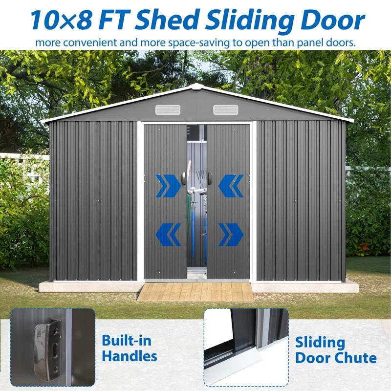 TYUNABRN 10X8 FT Outdoor Tool Storage Shed With Metal Foundation & Lockable Doors