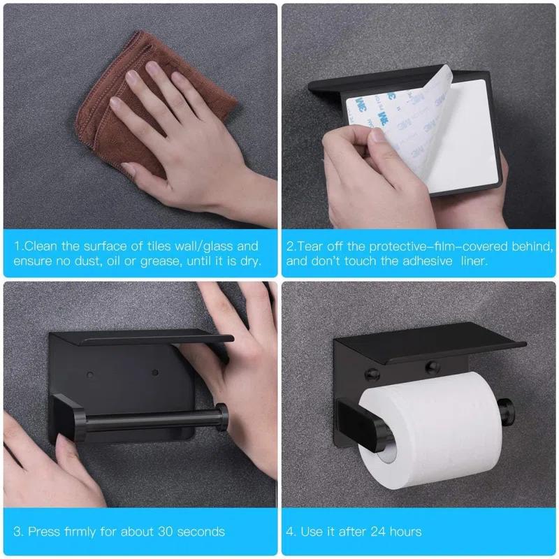 Stainless Steel Wall Mounted Toilet Paper Holder With Shelf - Durable & Convenient
