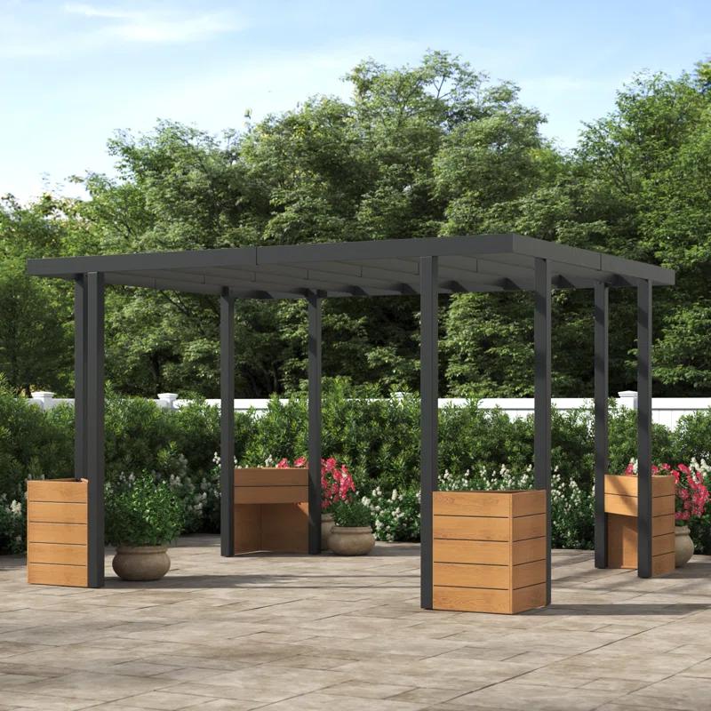Sunjoy Sunjoy Marbella Pergola 10 x 12 ft. Outdoor Black Steel Frame Pergolas All-Season Durability High-Wind Rating for Outdoor Patio Deck Garden