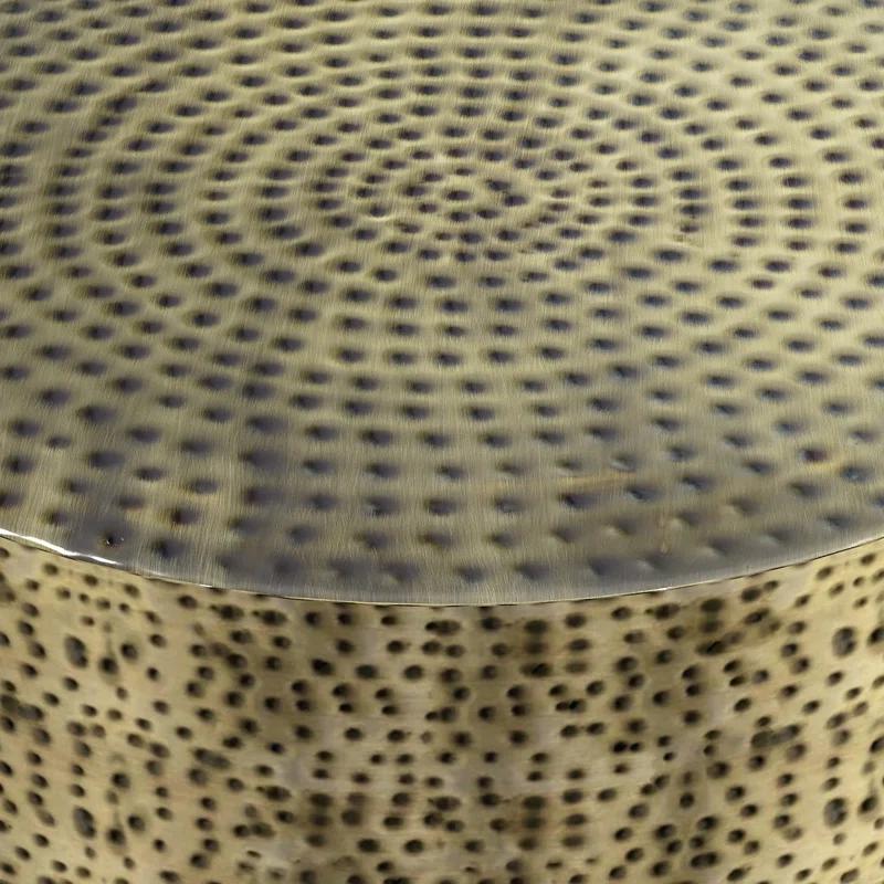 Simpli Home Montrose 30"W Antique Gold and Black Metal Modern Industrial Round Coffee Table with Hammered Texture, Fully Assembled