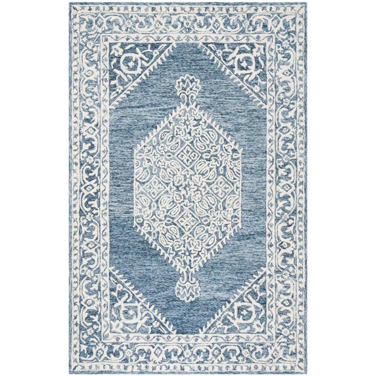 Ophelia & Co. Salerna Micro-Loop Hand Tufted Wool/Cotton Oriental Rug in Ivory/Blue