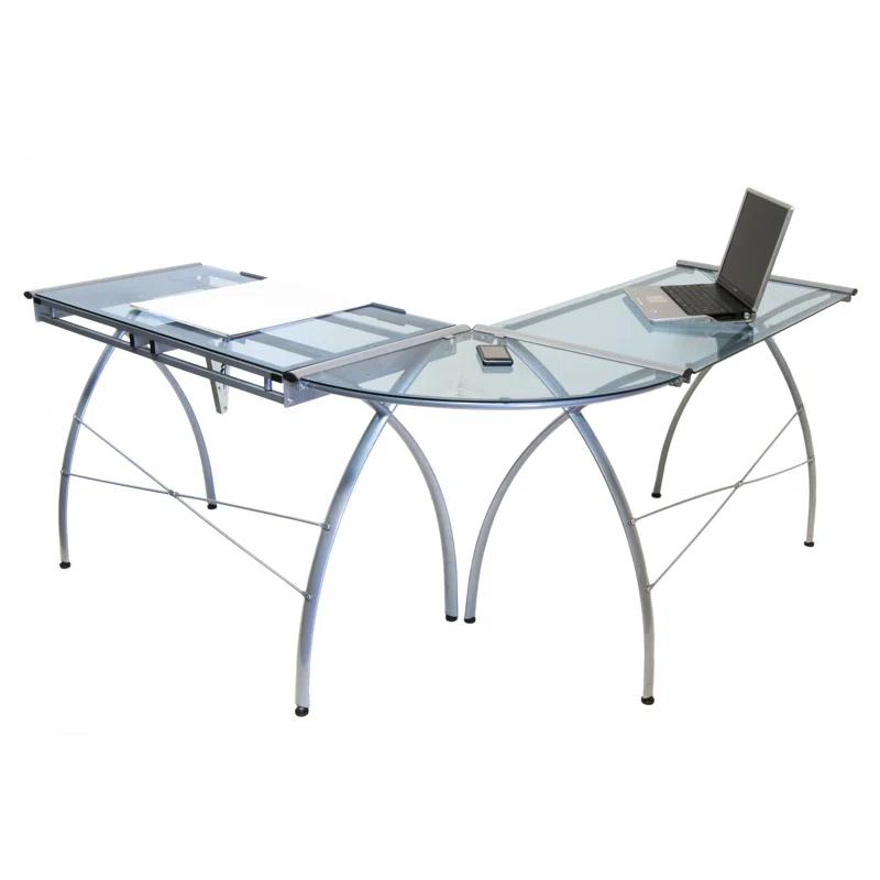 Inbox Zero Courson L-Shaped Glass Top Drafting Table