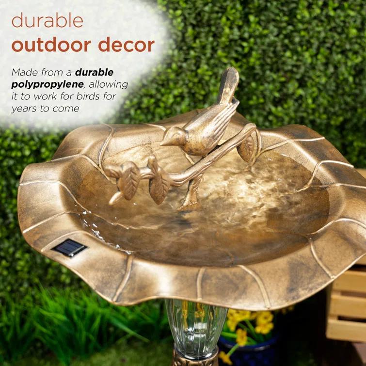 Alpine 41"H Solar Birdbath with Birds and LED Light for Garden