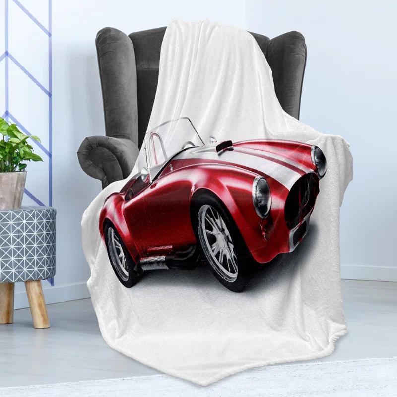 Ambesonne Ambesonne Cars Fleece Throw Blanket Old Fashioned Vintage Artwork Red