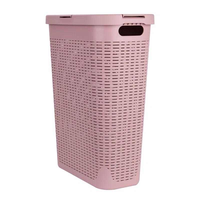 Mind Reader Mind Reader 40L Slim Laundry Hamper, Clothes Basket, Lid, Wicker Design, Plastic
