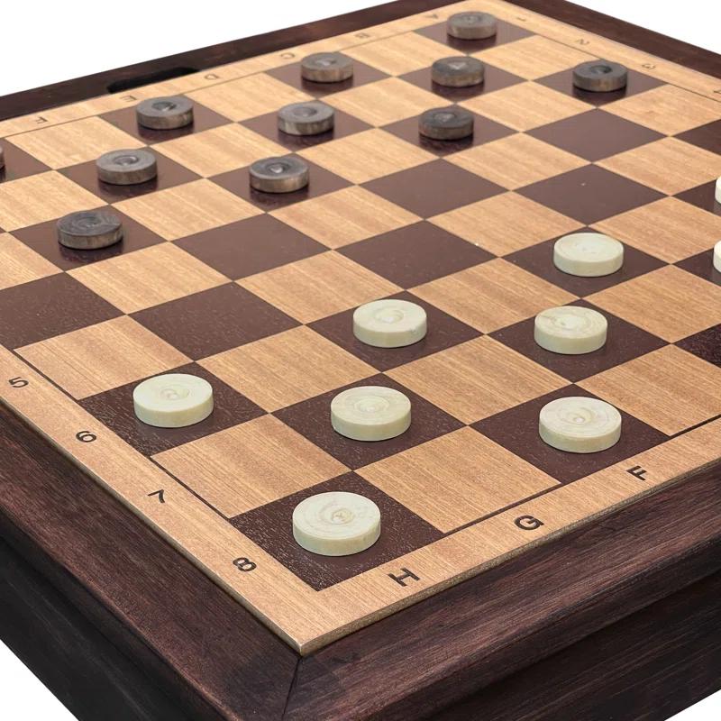 Sunnywood Wooden Chess Checkers and Backgammon 3 in 1 Combo Game Table Furniture Set, 25" x 25", 4" King