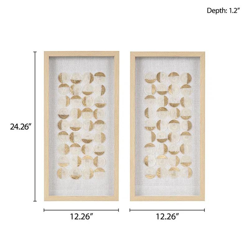 Mercury Row® Zeringue Emblem Natural Capiz with Gold Foil Shadowbox Wall Décor (Set of 2)