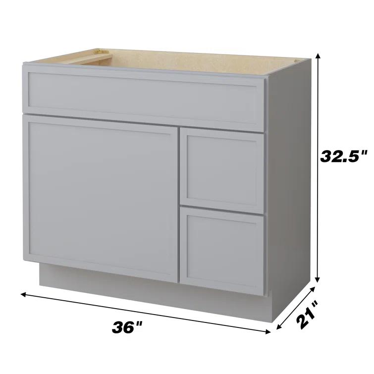 36" W Birch Plywood Freestanding Single Base 2 Drawers Storage Cabinet with Soft Close Door