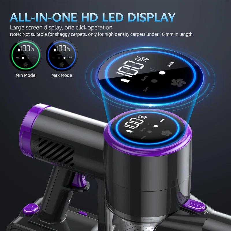 Cordless Vacuum Cleaner, 20KPA Stick Vacuum With LED Display, 2 Modes 6 In 1 Lightweight Cordless Stick Vacuum Cleaner With 40Min Detachable Battery Vacuum Cleaner For Home Hard Floor Car Carpet