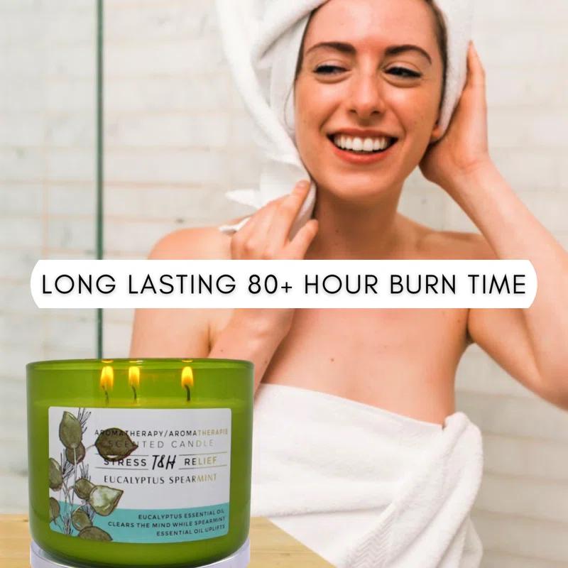T&H Wholesalers Eucalyptus Spearmint Scented Soy Candle 3 Wick Aromatherapy Candle for Women and Men
