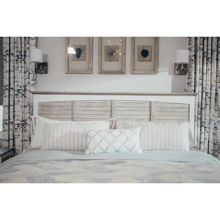 August Grove® Timeless Elegant King Headboard with Distressed Dapple Grey and White Finish, Solid Mindi Wood Frame, Anti-Tipping Safety Device, Versatile Casual Style for Serene Bedroom Ambiance