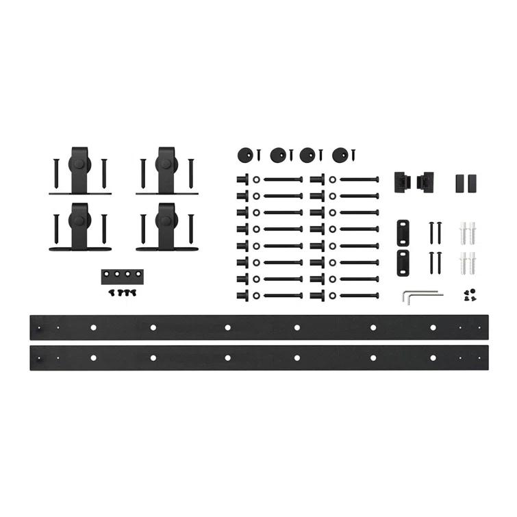 American Pro Decor 8 ft Solid Steel Mini Sliding Rolling Barn Door Hardware Kit for Double Wood Doors (2-Piece)