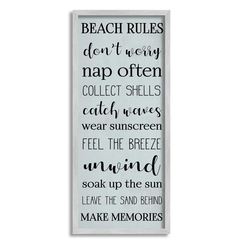 Stupell Industries " Beach Rules Sign Coastal Relaxation List Blue " by Daphne Polselli