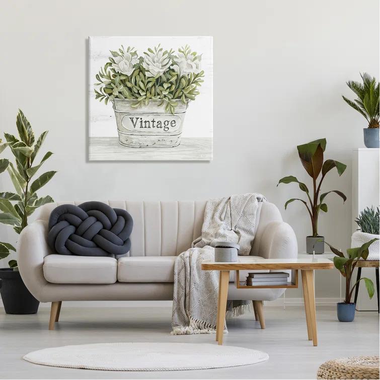 Stupell Industries " Vintage Flower Planter Rustic Blooms Full Leaves " by Cindy Jacobs Painting Print