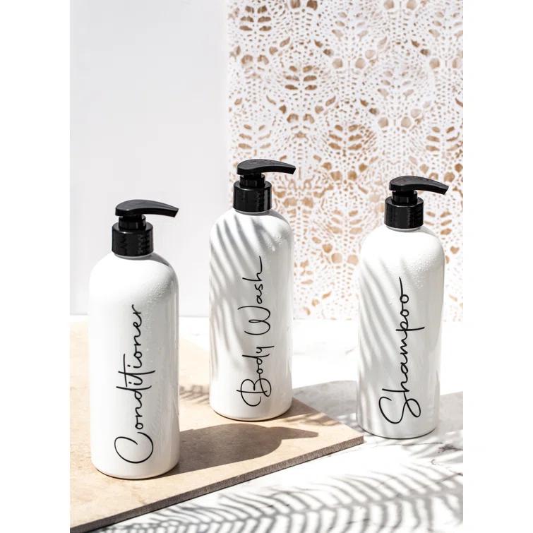 Alora Home Essentials Modern Refillable Shampoo and Conditioner Bottles | 16 Fl oz. | Set of 3