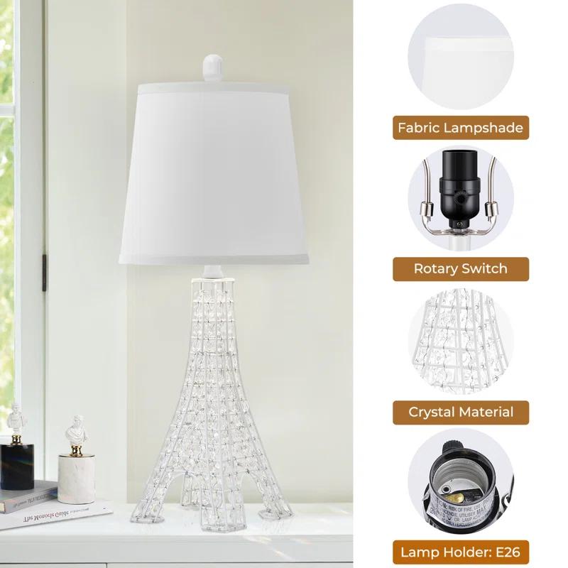 Khrysten 24" Modern Crystal Table Lamp Paris Tower Base with 3-Color Temperature Bedside Table Lamp (Bulbs Included) (Set of 2)