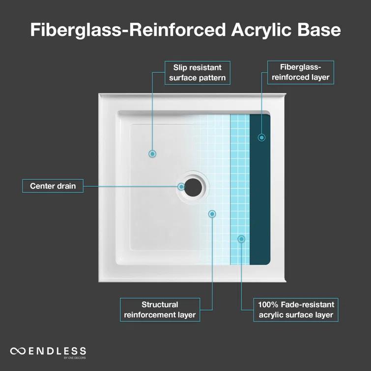 Ove Decors Endless Tampa-Pro 32" W x 72" H Alcove Frameless Shower Kit, Door, Base TP02002E0