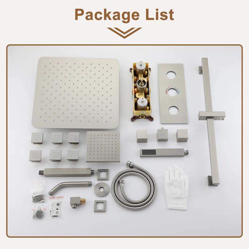 Rainfall Symphony 16inch Dual Shower Head Rainfall Thermostatic Shower System with 16-inch Slide Bar and Body spray