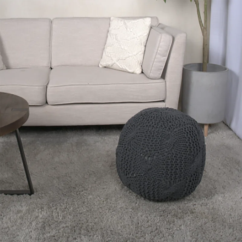 Anouk Knitted Cotton Pouf Dark Gray - Christopher Knight Home