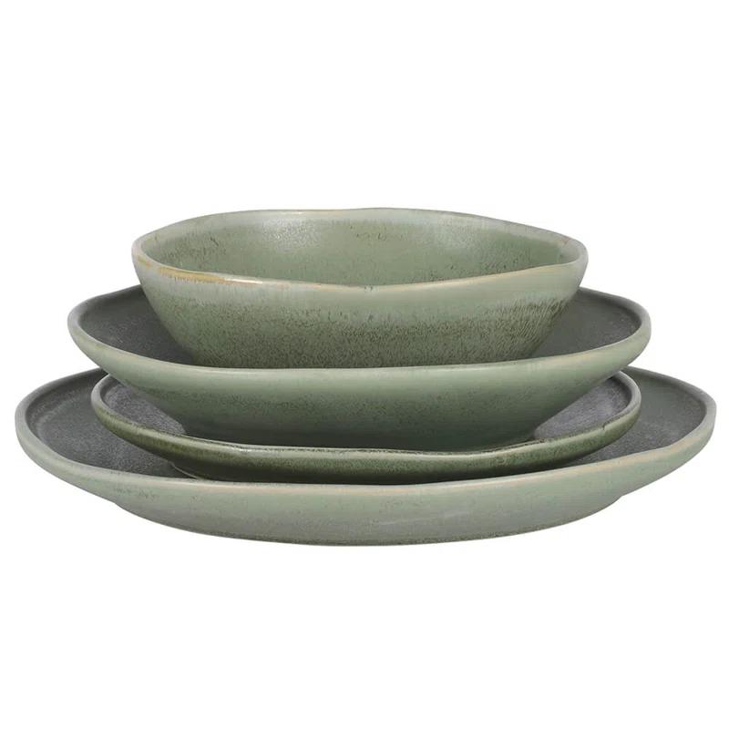Gibson Elite Island Cove 16 Piece (Service for 4) Plates and Bowls Reactive Glaze Organic Round Dishes Stoneware Ceramic Dinnerware Set