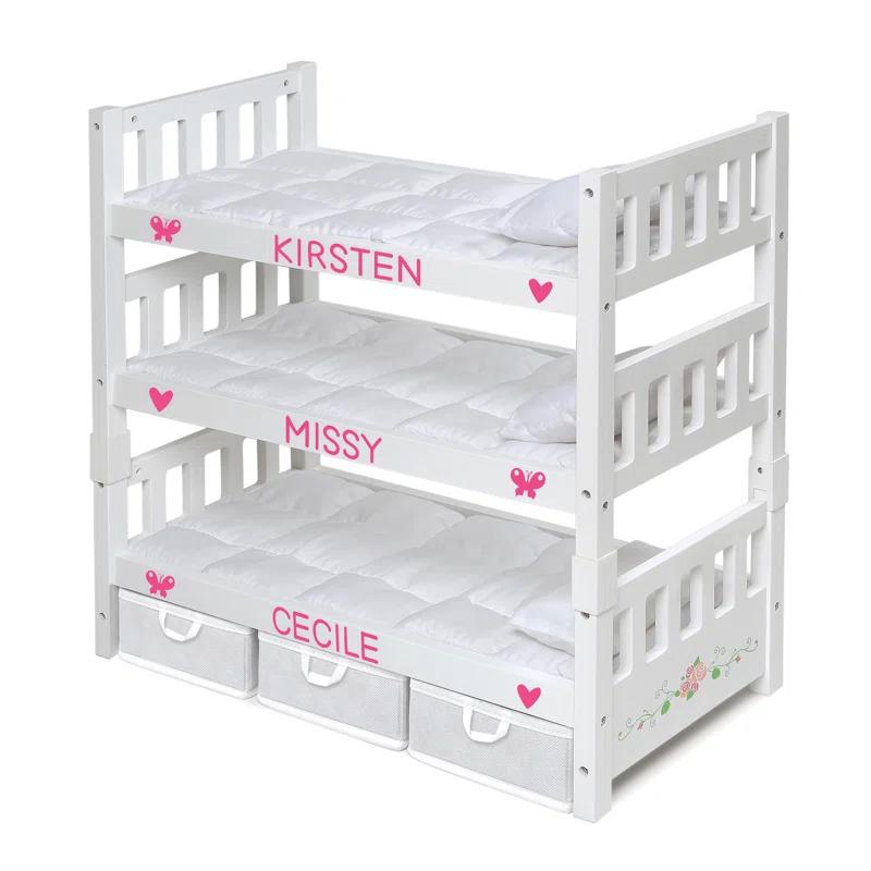 Badger Basket 1-2-3 Convertible Doll Bunk Bed with Bedding, Baskets, and Free Personalization Kit