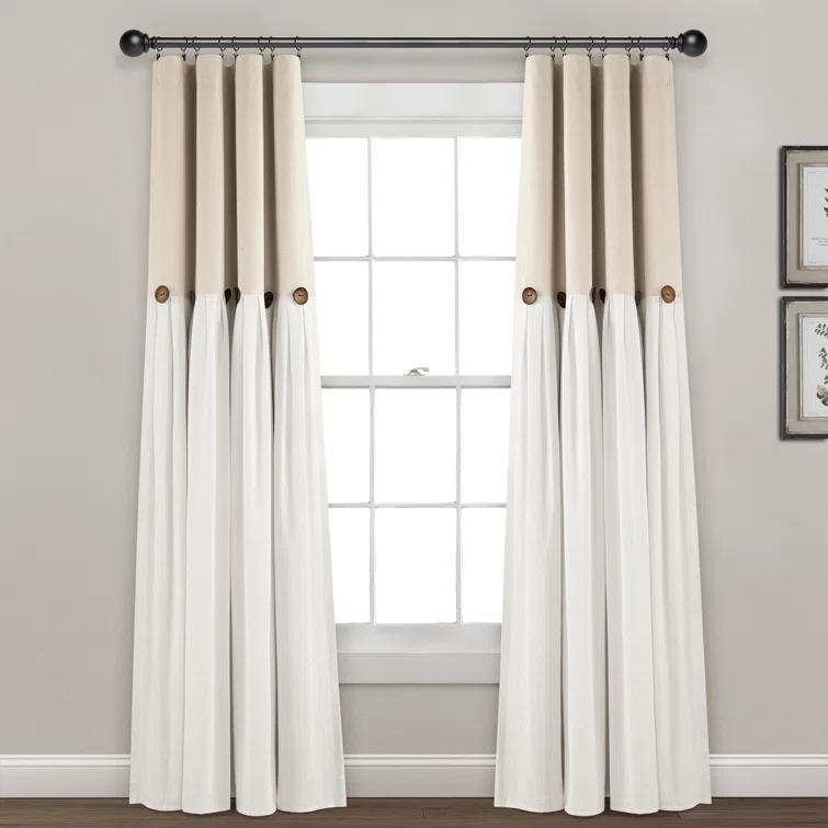 Lush Decor Linen Button Cotton Blend Blackout Curtain Single Panel