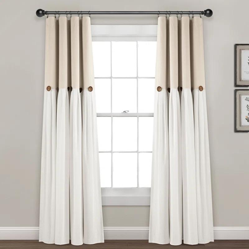 Lush Decor Linen Button Cotton Blend Blackout Curtain Single Panel