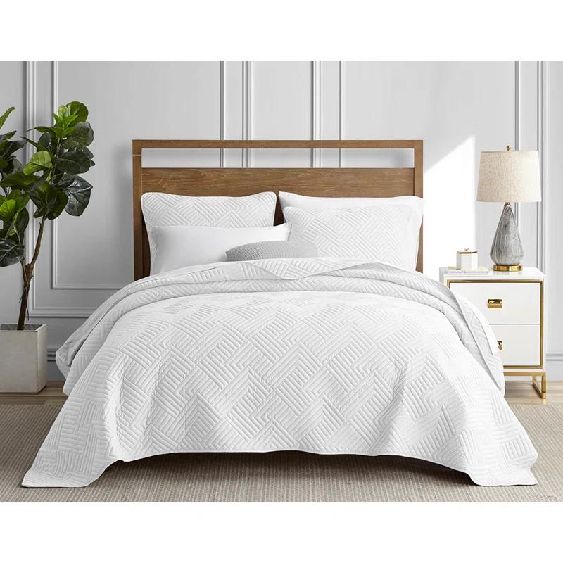DESIGN STUDIO Garment Wash Grid All-Season Reversible Soft Microfiber Quilt Set