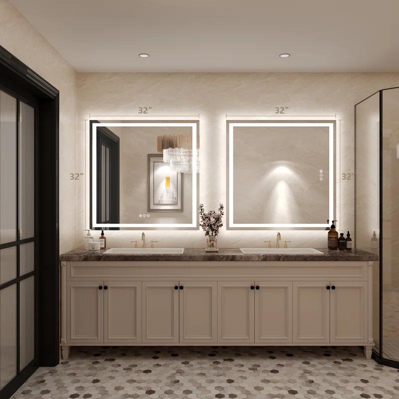 Ivy Bronx Molly Frameless LED Front Light and Backlit 3 Colors Dimmable Anti-Fog Wall Bathroom Vanity Mirror