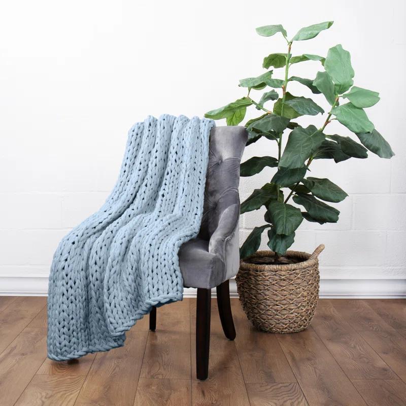 Light Blue Chunky Knit Throw Blanket, One Size, by Noble Linens