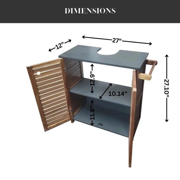 Evideco Brown and Gray Under Sink Cabinet with U-Shaped Cut-Out, Double Vented Doors, Towel Holder - Elements Collection