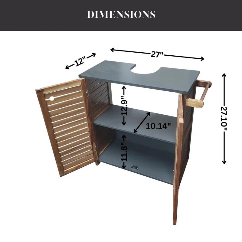 Evideco Brown and Gray Under Sink Cabinet with U-Shaped Cut-Out, Double Vented Doors, Towel Holder - Elements Collection