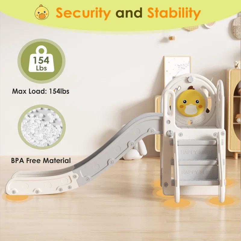 5 in 1 Toddler slide, Kids Slide with Climber Outdoor Indoor Slide Cute Duck Theme Playset