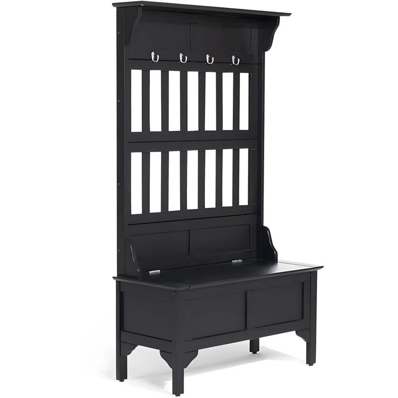 Co-t Solid Hardwood Hall Tree With Storage Bench, Safety Hinge, And Brass Hooks
