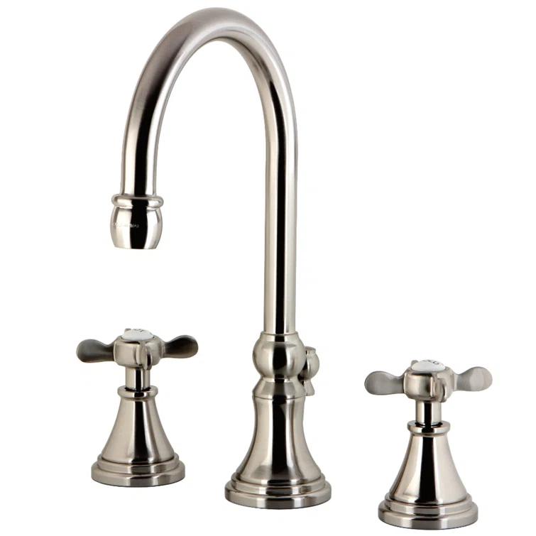 Kingston Brass Kingston Brass Essex Two-Handle 3-Hole Deck Mount Widespread Bathroom Faucet with Brass Pop-Up Drain KS2988BEX