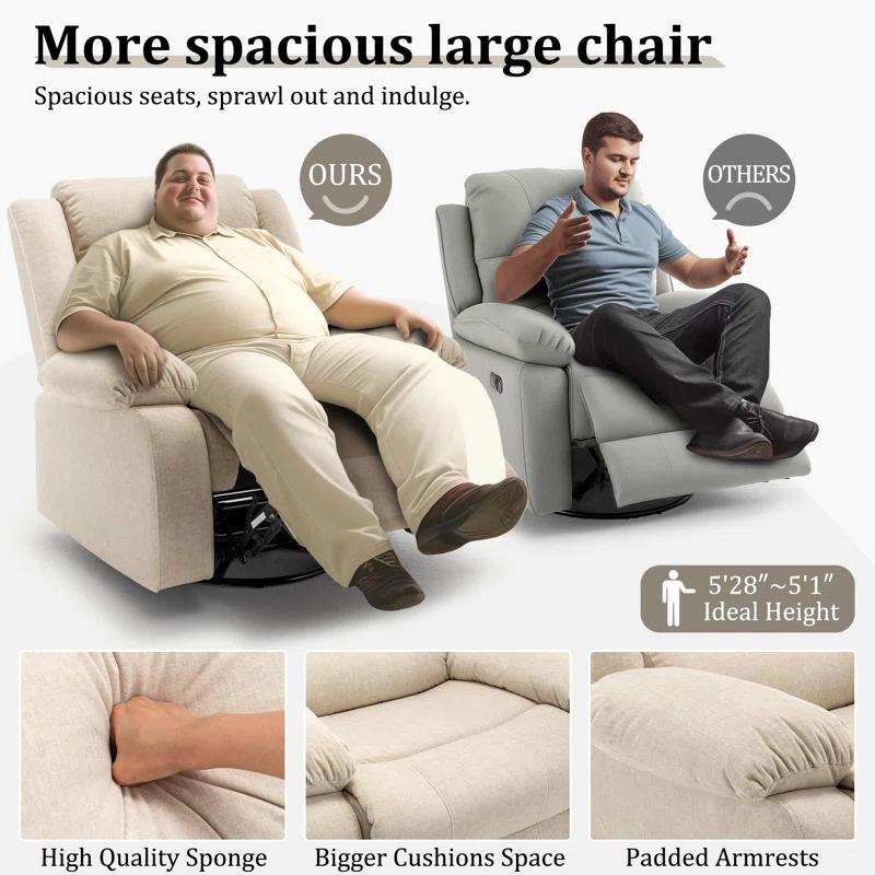 Ebern Designs Ellisse Recliner Chair, Wide Rocker Chair, Rocking Chair with Massage and Heat, 360°Swivel Rocking Chairs, Oversized Recliner for Adult