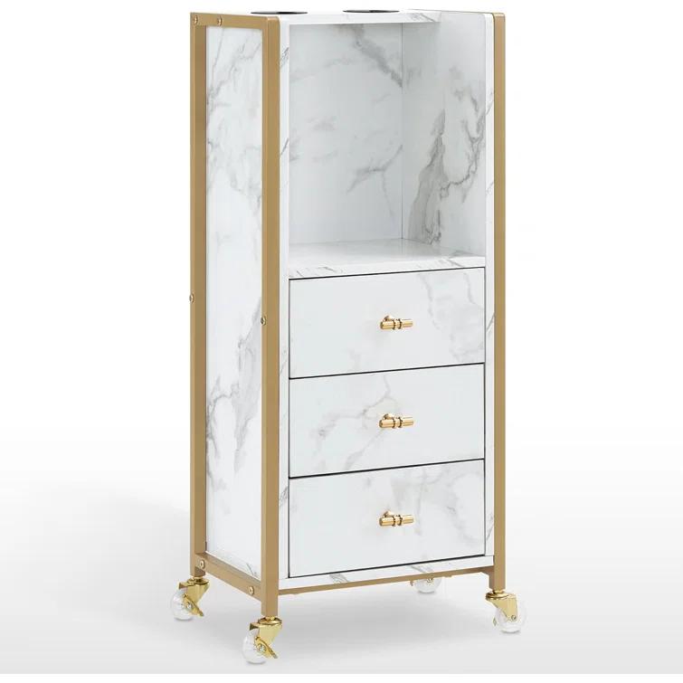 BarberPub Salon Utility Cart with Hair Dryer Holders and 3 Drawers, Lockable Wheels