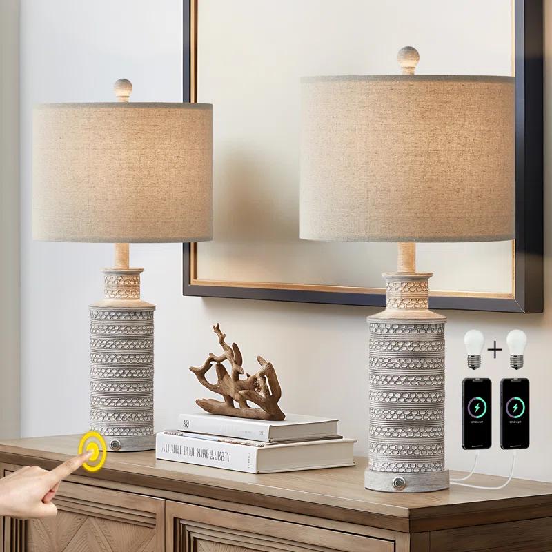 Union Rustic 24.5"country retro farmhouse resin table lamp set,classic design suitable for living room,bedroom bedside (Set of 2)