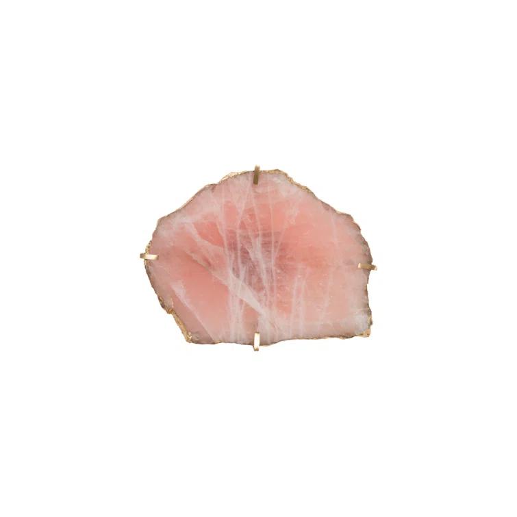 Rose Quartz Gem Wall Tile with Brass Setting