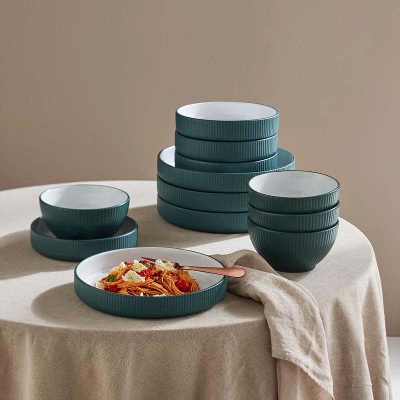 Christian Siriano Christian Siriano Larosso 24-Piece Dinnerware Set with Dinner Bowls and Pasta Bowls, Stoneware