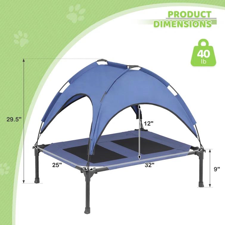 Tucker Murphy Pet™ Elevated Dog Bed With Canopy, Outdoor Dog Cot With Removable Canopy Shade Tent, Raised Pet Cot
