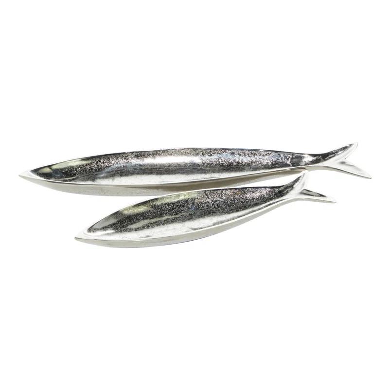 CosmoLiving by Cosmopolitan Aluminum Metal Fish Decor Tray Set