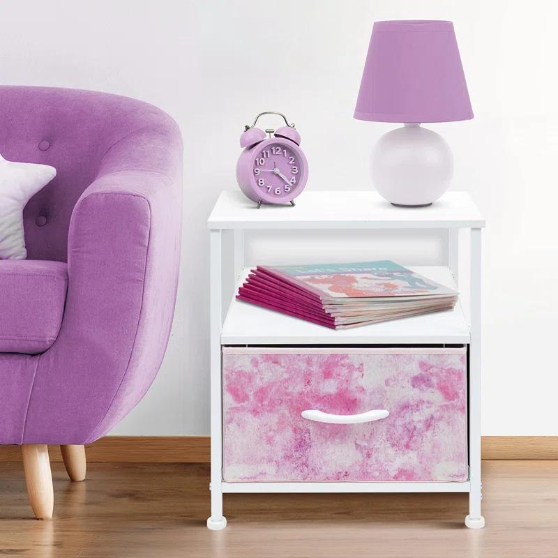 Sorbus Sorbus 1 Drawer and Shelves Nightstand with Steel Frame, Wood Top & Fabric Bins in Tie Dye