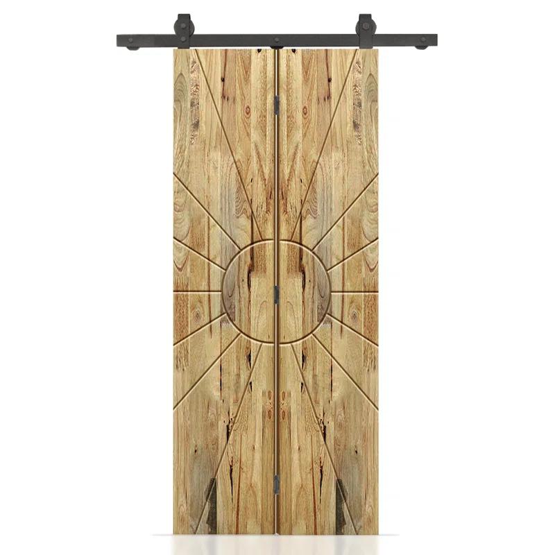 Calhome Pine Wood Bi-Fold Barn Door with Sliding Hardware Kit