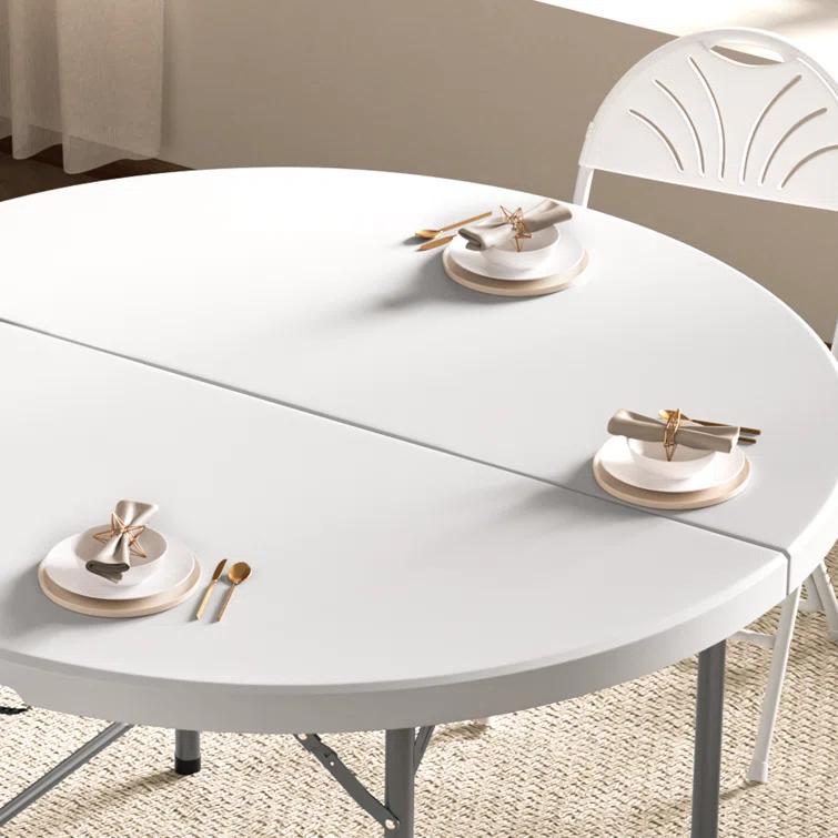 Plastic Round Folding Table, Portable Foldable Party Banquet Table for Camping Dining Outdoor Picnic