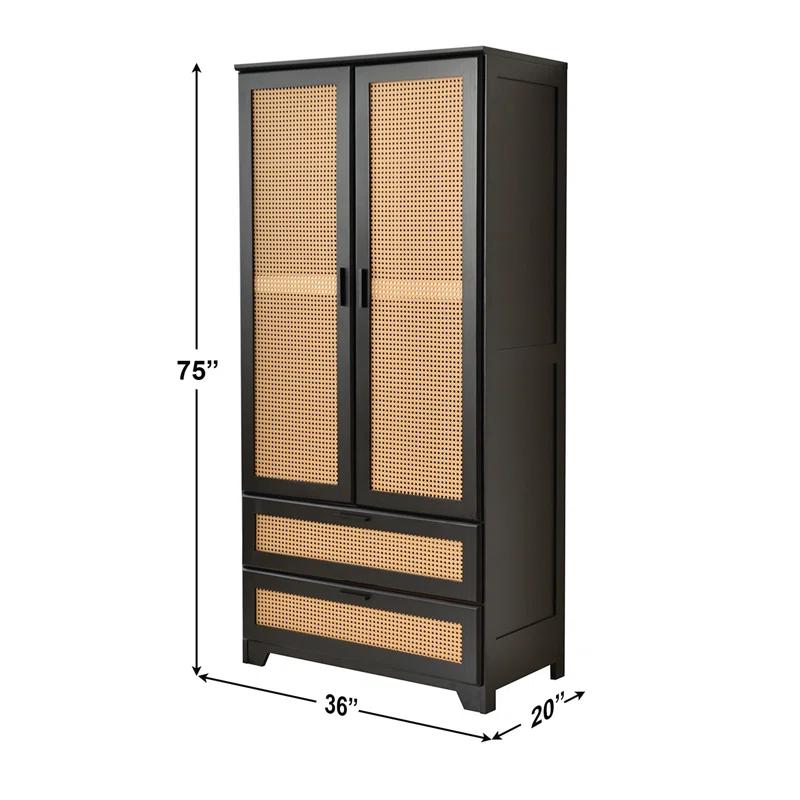 Bay Isle Home™ Solid Pine Wood Rattan Closet with 2 Drawers